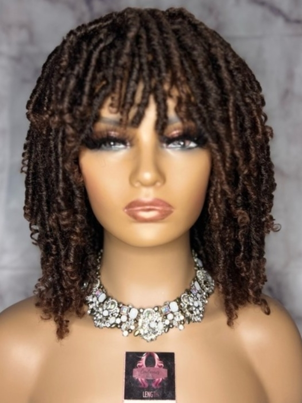 Natural Curly Bob Faux Locs Wig - Brown -